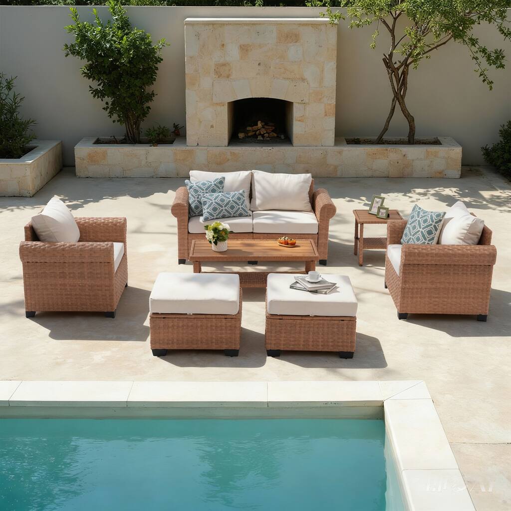 Outdoor 7-Piece Pe Rattan Garden Patio Sofa Set