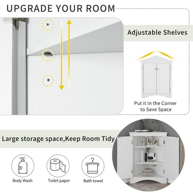 Triangle Bathroom Freestanding Storage Cabinet with Adjustable Shelves