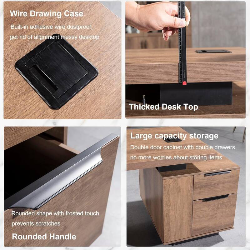 WESOME Modern Width Adjustable Executive Desk with Storage Cabinet