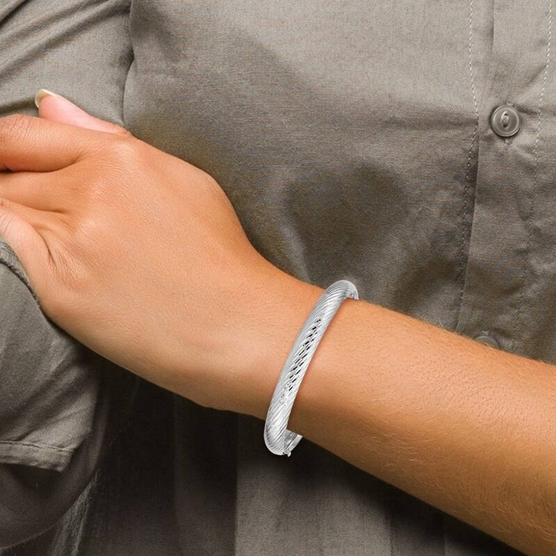 Curata 14k White Gold 5/16 Textured Cuff Stackable Bangle Bracelet