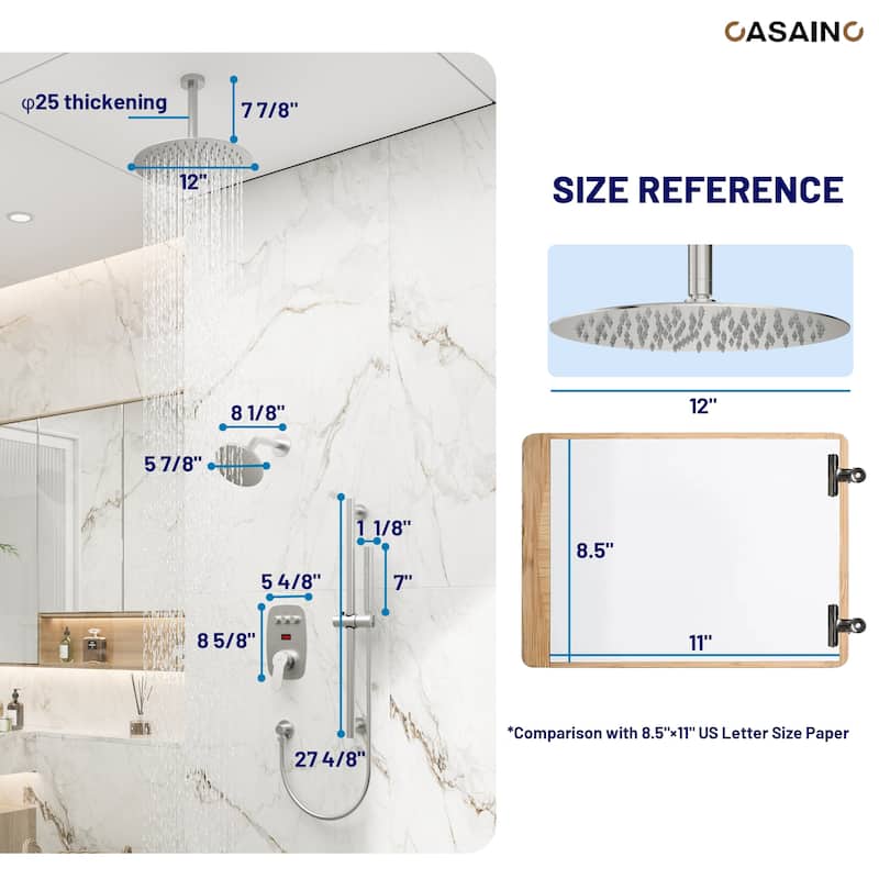 3-Spray Patterns 1.8 GPM 12 in. and 6 in. Dual Shower Head and Handheld Shower Head with Digital Display and Pressure-Balanced