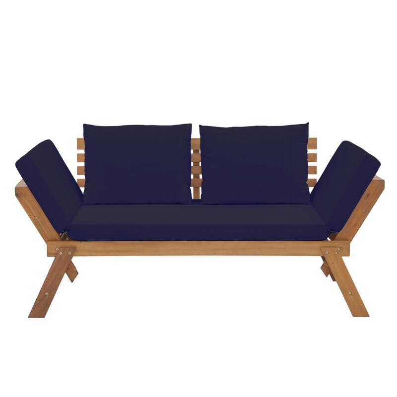 78" Outdoor Acacia Wood Expandable Daybed with Cushions Patio benches and Pool loungers