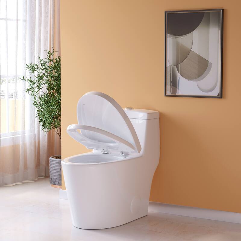 HOROW 1 Piece Dual Flush Elongated Toilet White 0.8 1.28 GPF Seat Included