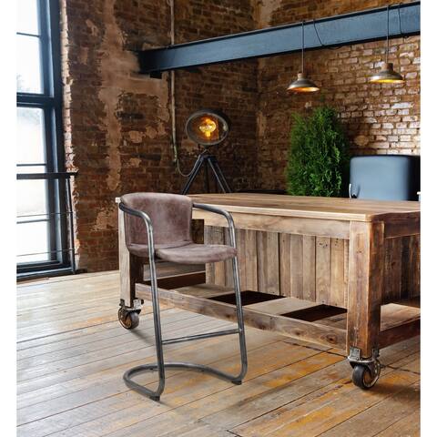 Aurelle Home Mason Rustic Bar Stool Brown Leather (Set of 2)
