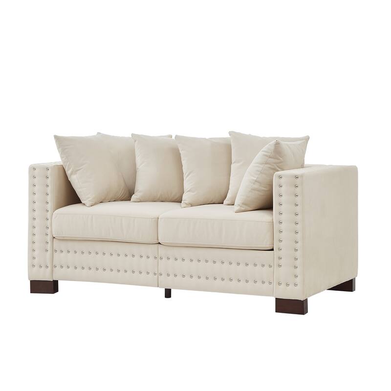 Modern Design Sofa Square Armrest With Silver Nails Decoration Upholstered Velvet Loveseat