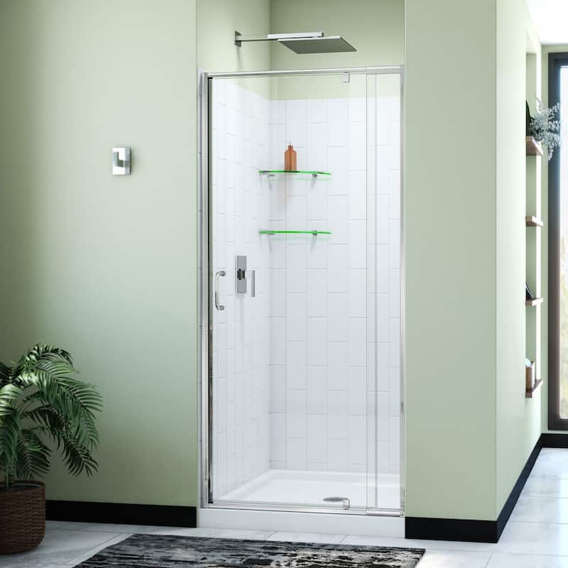 DreamLine Flex 36 in. D x 36 in. W x 78 3/4 in. H Pivot Shower Door, Base, and White Wall Kit in Chrome