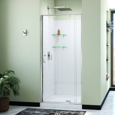 DreamLine Flex 36 in. D x 36 in. W x 78 3/4 in. H Pivot Shower Door, Base, and White Wall Kit in Chrome