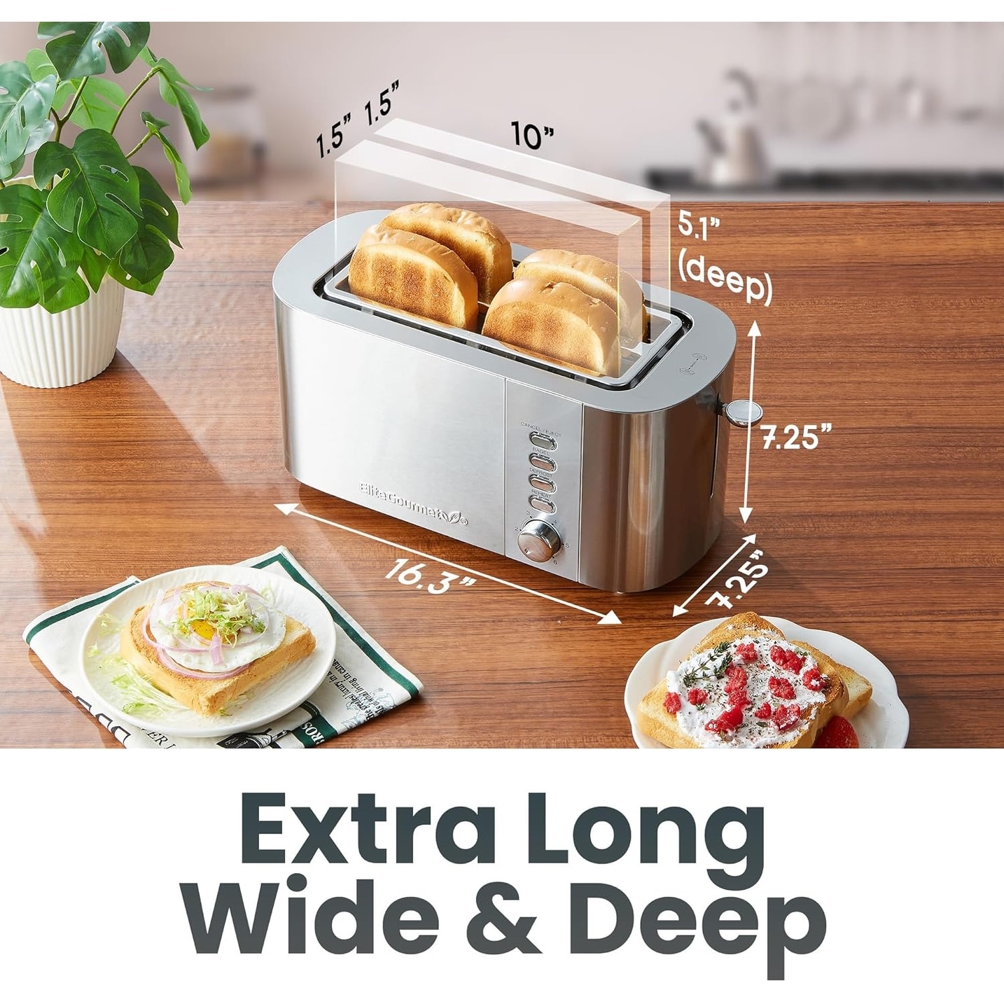Long Slot Slice Toaster Toast Shade Settings, Bagel, Defrost