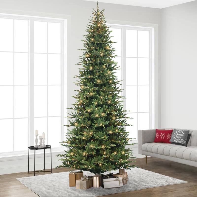 Puleo International 10 ft. Pre-Lit Slim Balsam Artificial Fir Tree