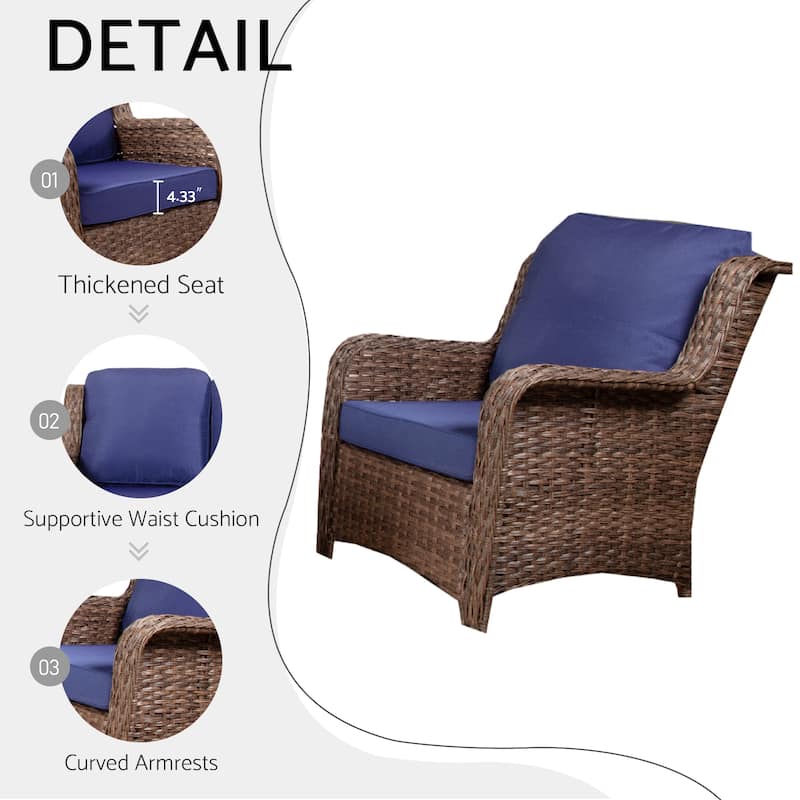 White Patio Furniture Set Rattan Outdoor Sectional Conversation Sets for Lawn, Balcony, Garden, Backyard