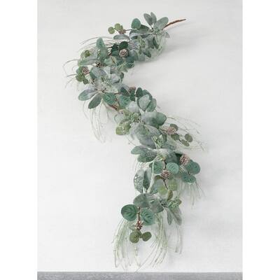 Sullivans Artificial Ice Pine, Lamb Ear and Eucalyptus Garland 66"L Green - 5'6"L x 7"W x 6"H