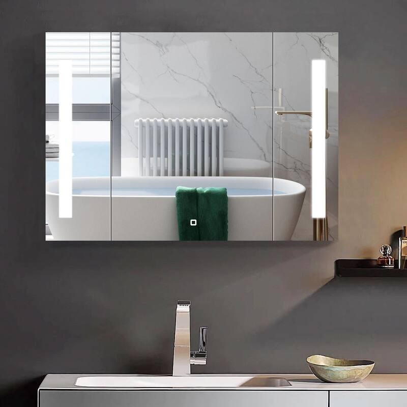 Alvana LED Black Wall mount Medicine Cabinet with Mirror Anti-fog function with 3 colors light - 36'' x 26''