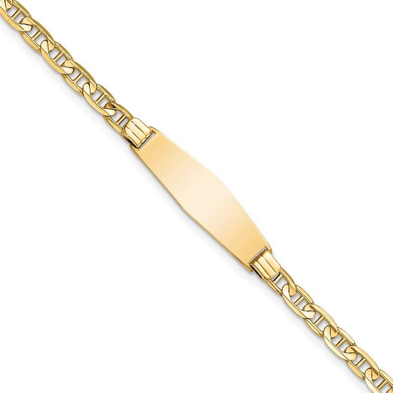 Curata 7.5mm 14k Yellow Gold Engravable Mariner Anchor Link Soft Diamond Shape ID Bracelet