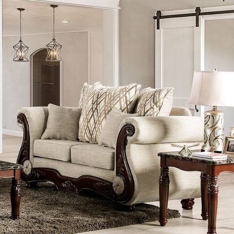 Furniture of America Desdemona Traditional Walnut Linen-like Loveseat
