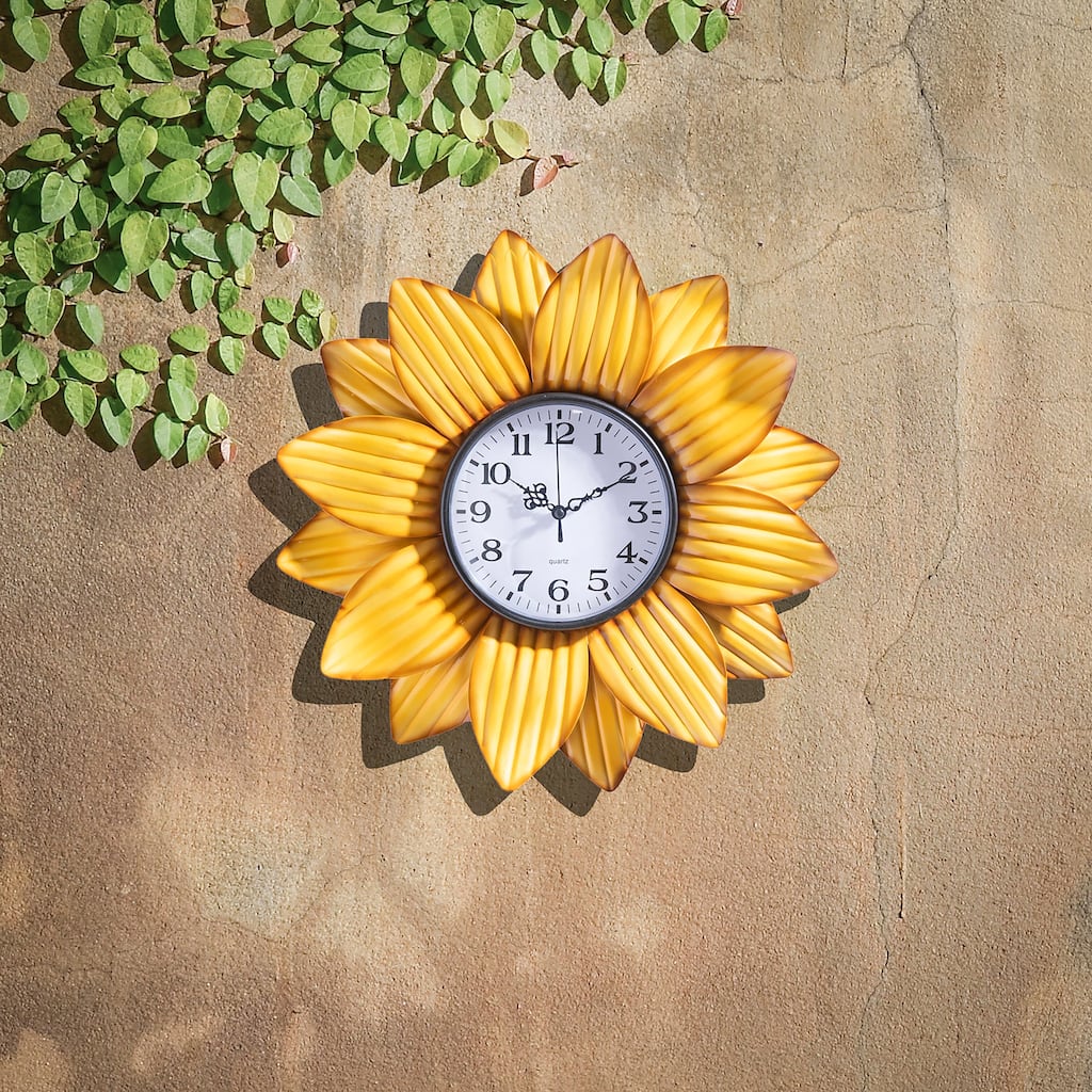 16 in. x 16 in. Metal Sunflower Wall Clock