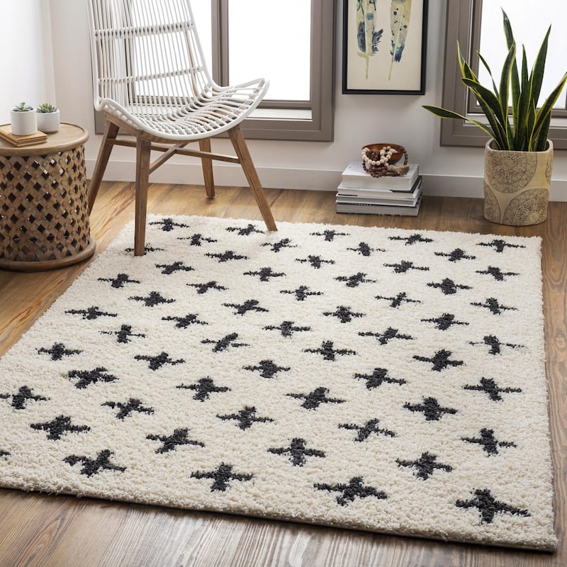 Livabliss Beni Shag Moroccan Dots Area Rug - 5'3" x 7' - Cream/Grey