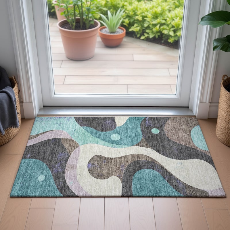 Machine Washable Indoor/Outdoor Casual Contemporary Chantille Rug