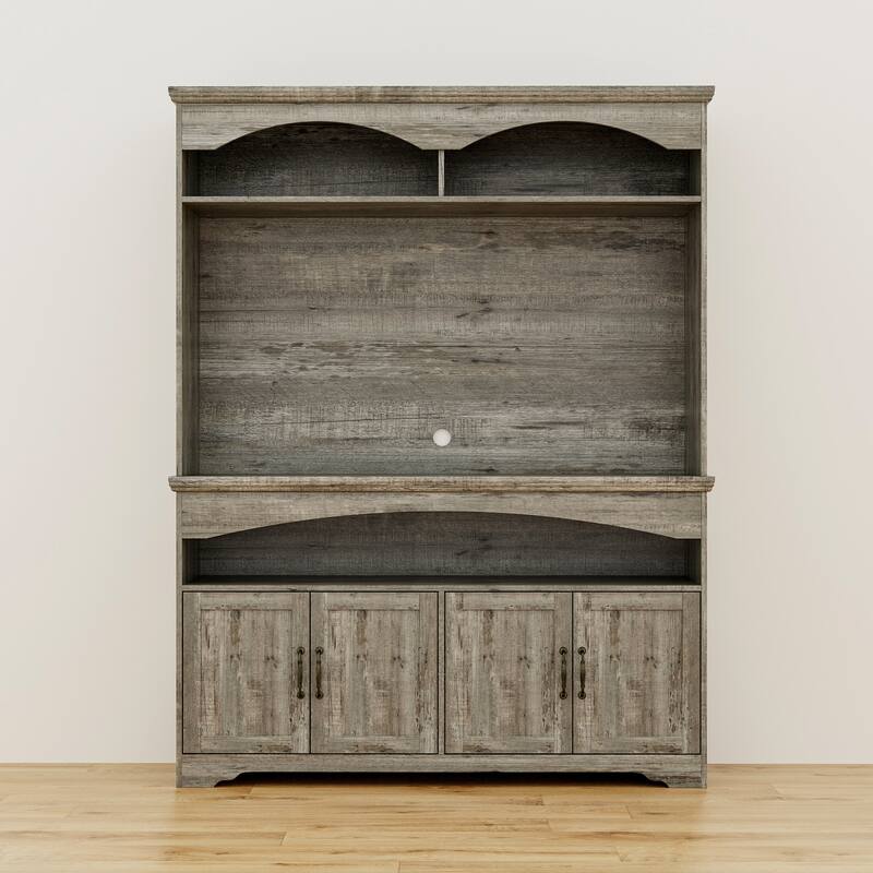 Coffee Bar Cabinet with Hutch and Storage Shelves Rustic Buffet Cabinet with 4 Doors for Kitchen or Dining Room