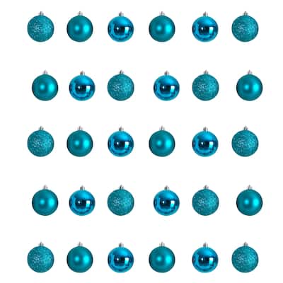 Shatterproof 3-Finish Christmas Ball Ornaments - 2.5" (60mm) - Teal - 30ct
