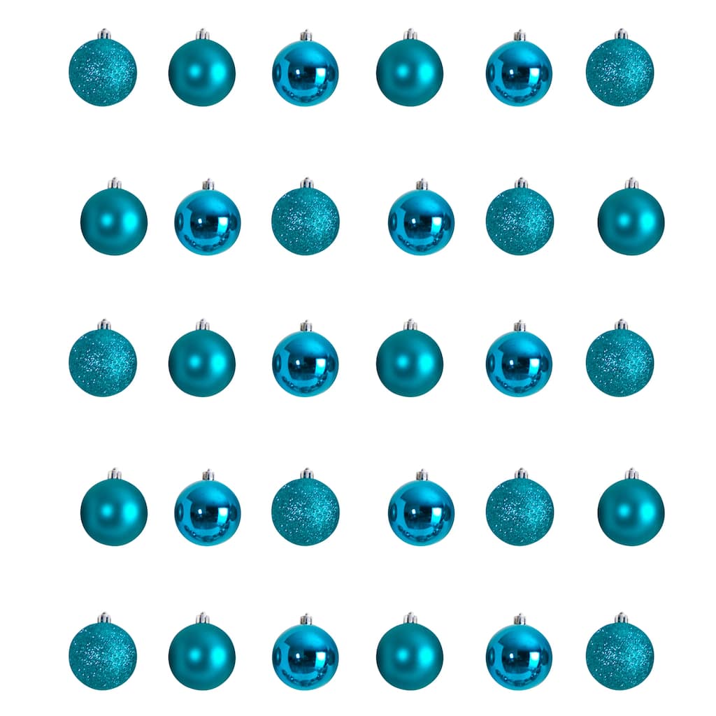 Shatterproof 3-Finish Christmas Ball Ornaments - 2.5" (60mm) - Teal - 30ct