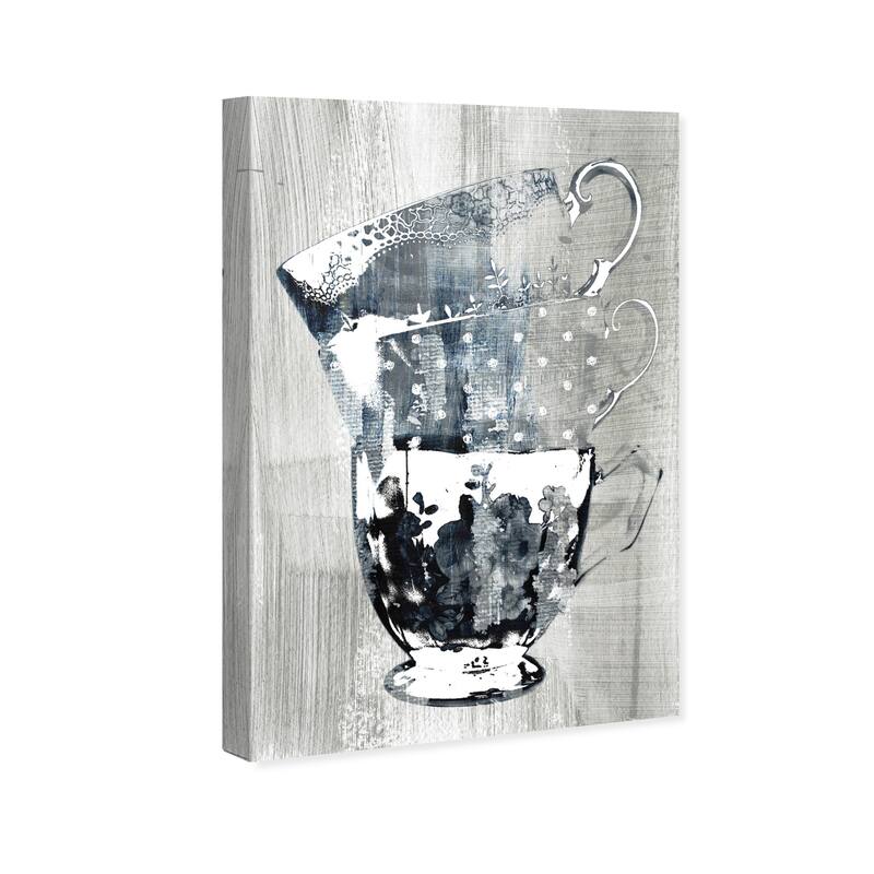 Wynwood Studio 'Coffee Cups Screenprint Blue' Drinks and Spirits Wall Art Canvas Print Tea - Blue, Gray