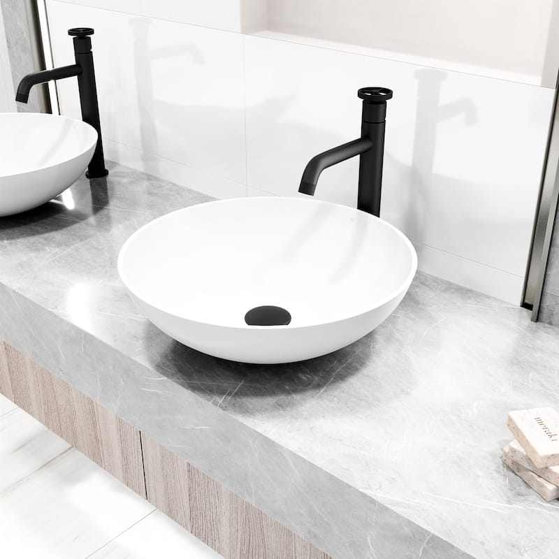 Vigo VGT2045 Lotus 16" Circular Stone Composite Vessel Bathroom Sink - Matte Black