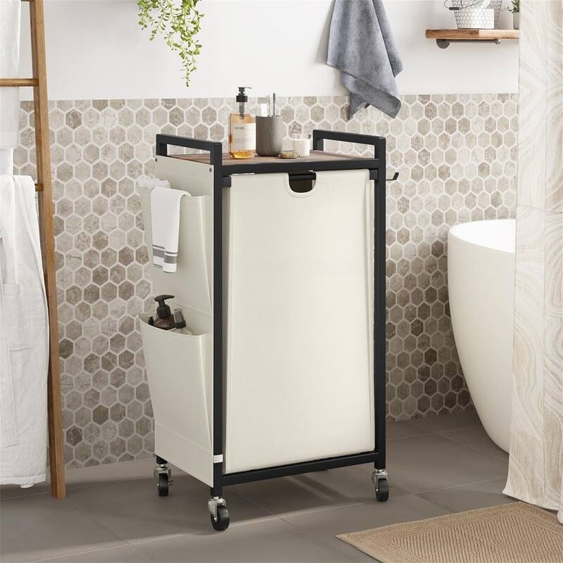 Laundry Hamper with Wheels and Shelf - 16.9"L x 13"W x 32.7"H