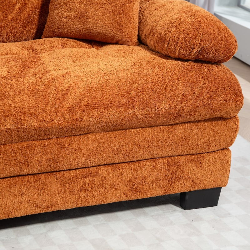 120.87" Chenille L-Shaped Sectional Sofa with Reversible Design, and 3-Seat Sleeper & Ottoman - Dual-Layer Cushion