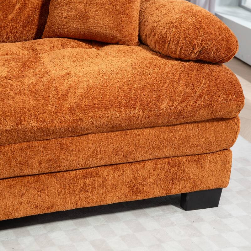 Modern 3 Seat L Shaped Modular Sectional Sofa with Chenille Upholstery and Ottoman for Living Room and Guest Room