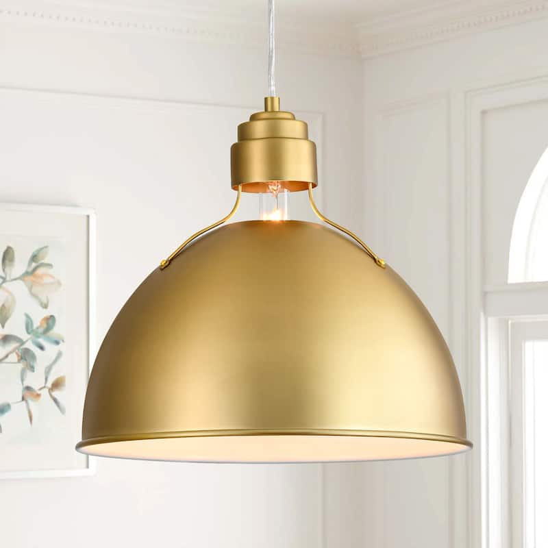 1-Light 14" Modern Brushed Gold Bowl Dome Pendant Light for Kitchen Island - Brushed Gold - 14 in. W x 12.8 in. H - 14 in. W x 12.8 in. H - Brushed Gold