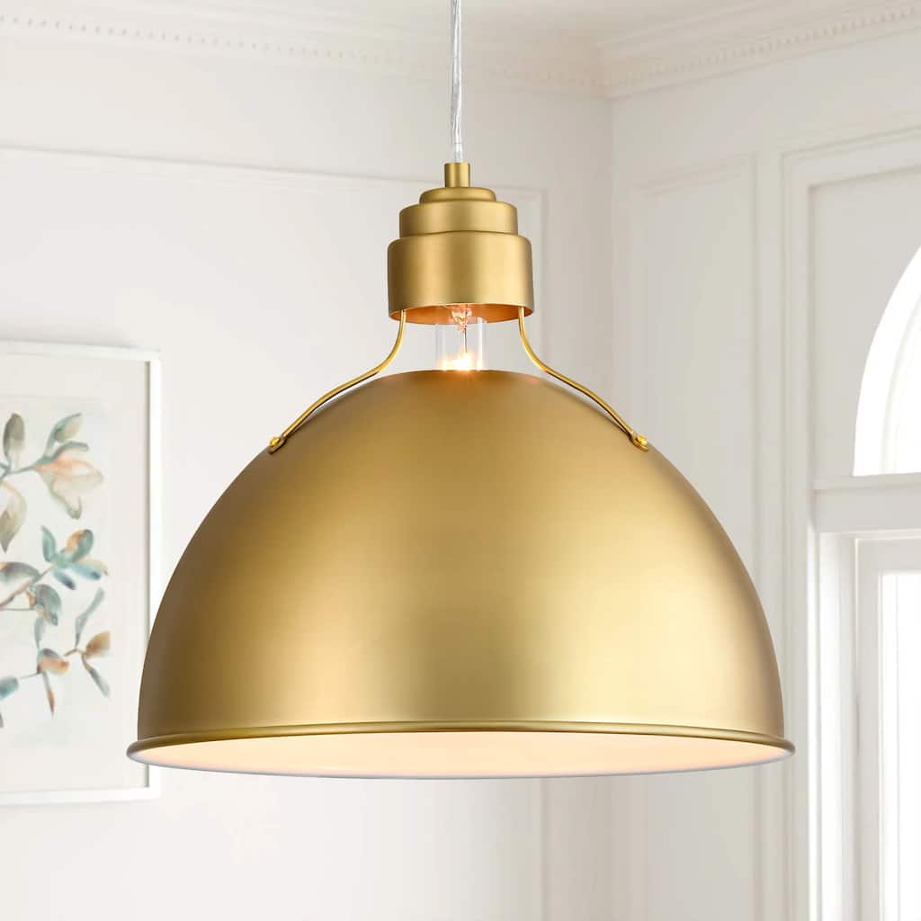 1-Light 14" Modern Brushed Gold Bowl Dome Pendant Light for Kitchen Island - Brushed Gold - 14 in. W x 12.8 in. H