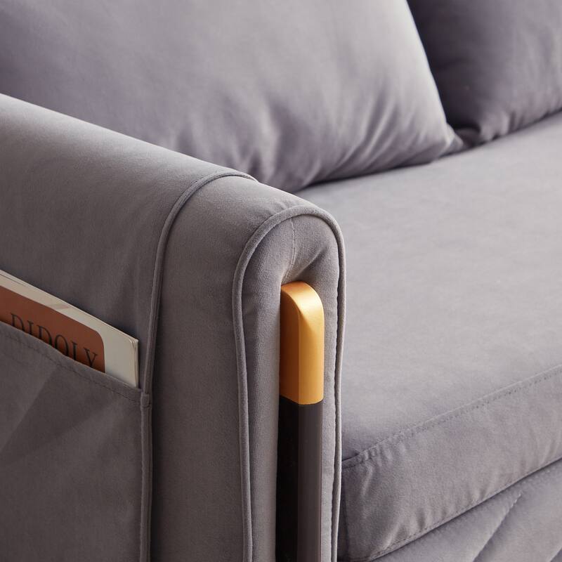 54" Velvet Pull-Out 2-Seater Sofa Bed with Adjustable Backrest & 2 Pillows