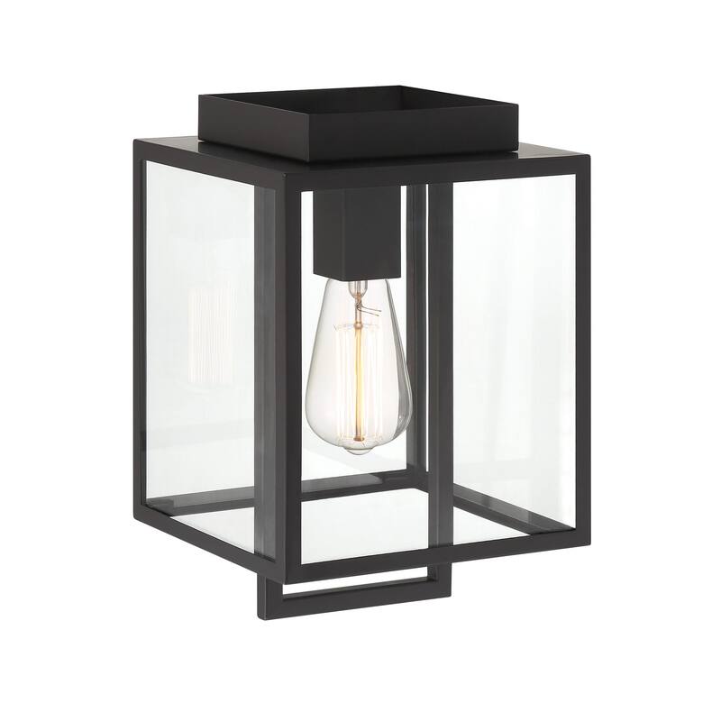 Preston 8 in. 1-Light Matte Black Modern Outdoor Flush Mount with Clear Glass Shade - 12