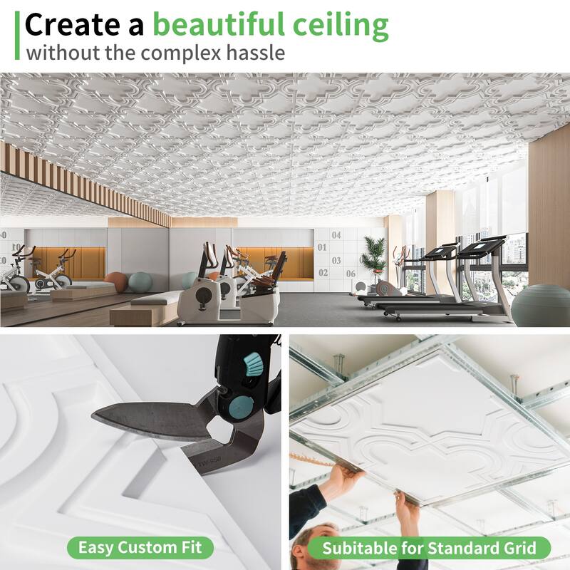 Art3d 3D PVC Ceiling Tiles, 3D Wall Panels, 2x2 ft. (pack of 12)