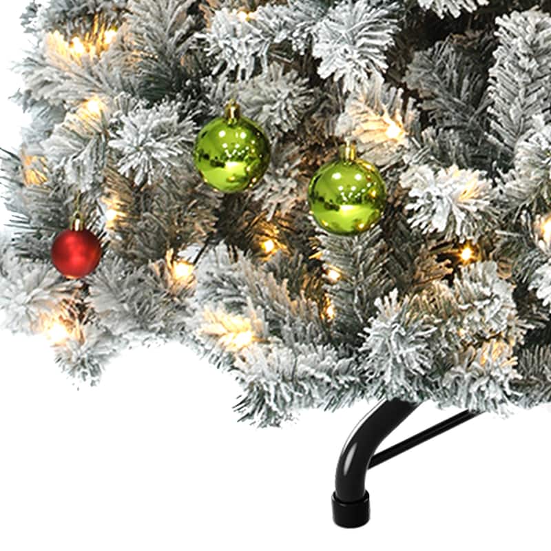 6 /7.5 /9 ft Prelit Snow Flocked Christmas Tree with Remote, 11 Light Modes & Foldable Base