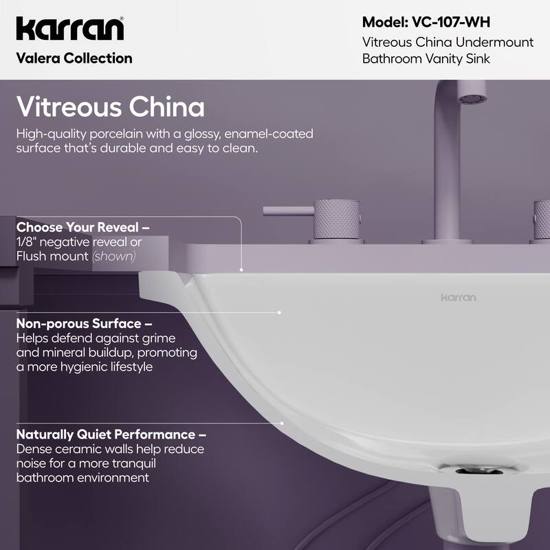 Karran Valera 21" Rectangular Undermount Vitreous China Bathroom Sink in White