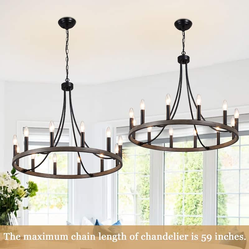 12-light Rustic Farmhouse Wagon Wheel Chandelier Candle Dining Room Lighting - N/A