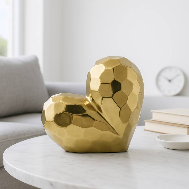 Modern Geometric Heart Sculpture - Ceramic Decorative Object