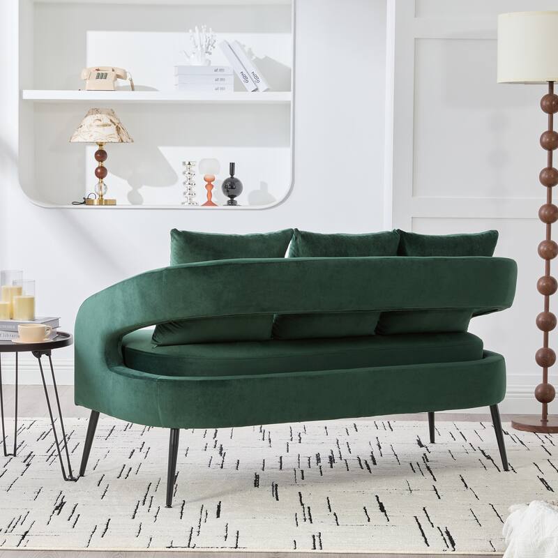 Velvet Loveseat Sofa Accent Loveseat with Removable Cushion, Padded Seat Sofa Couch with Round Armrests