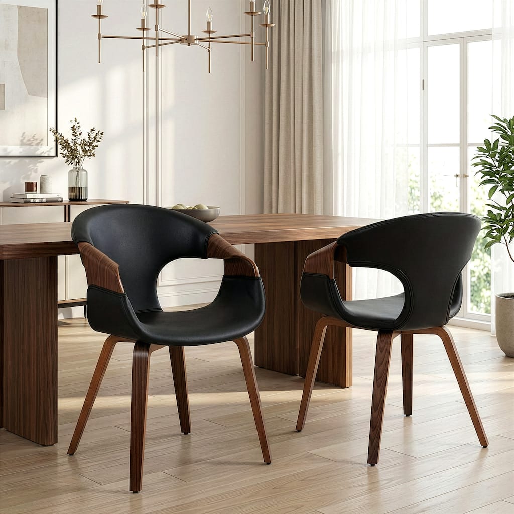 Set of 2 Baylor Black Faux Leather Dining Chair with Walnut Wooden Legs