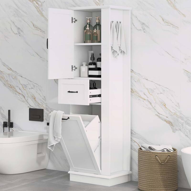 Tall Storage Cabinet with Tilt-Out Compartment,Adjustable Shelves,for Bathroom