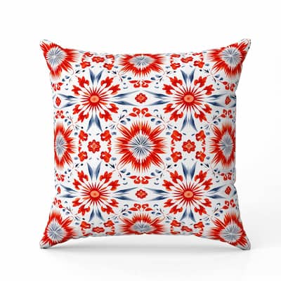 Batik Bliss Indoor/Outdoor Reversible Throw Pillow Red and Grey