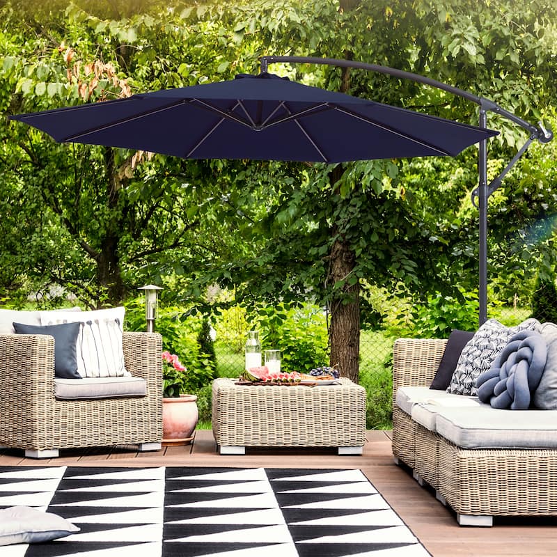 BONOSUKI 10ft Patio Umbrella,Hanging Market Umbrellas w/Tilt Adjustment - Navy Blue