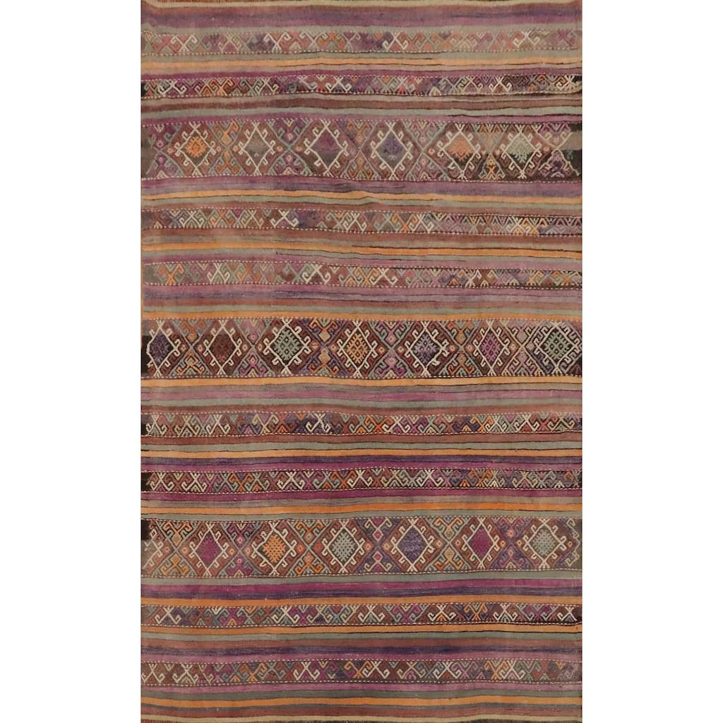 Hand Woven Oriental 100% Wool Carpet Southwestern Tribal Multi-Colored Kilim Area Rug - 8' 6'' X 5' 11''