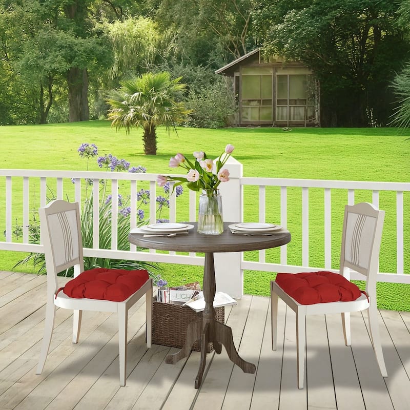 Aoodor 19x19x5 Inch Tufted Outdoor Chair Cushions, Water and Fade Resistant Polyester Dining Chair Pads with Ties, Set of 2