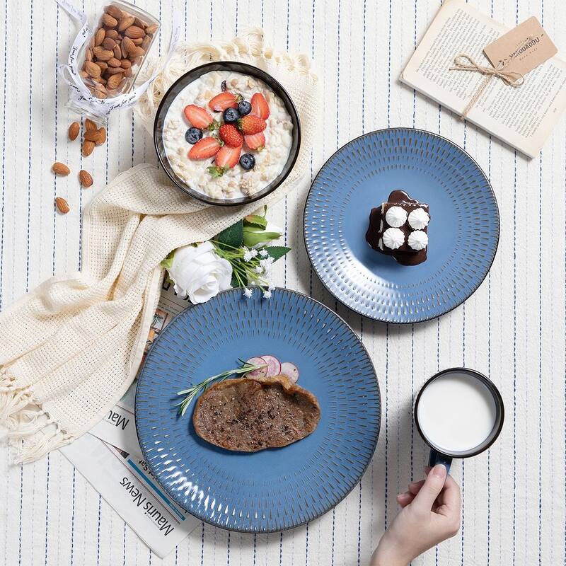 vancasso Embossed Stoneware 16-Piece Dinnerware Set, Service for 4