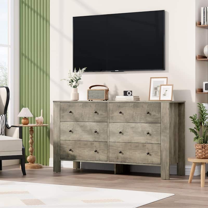 Modern Wooden Double 6 Drawer Dresser for Bedroom