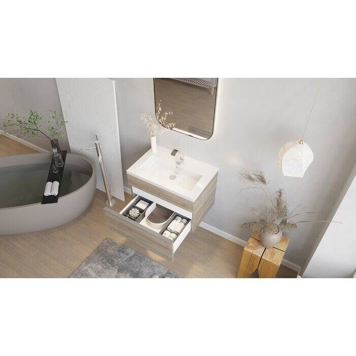 Trough Collection 24" Wall Mount Cultured Marble Bathroom Vanity with Sink and Drawer