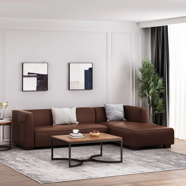 Office Couch L shaped Modular Sofa Faux Leather Corner Sofa with Lounge Chair Design 3 seater Sofa with Birchwood Legs