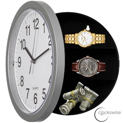 Wall Mounted Plastic Clock with Hidden Storage Door - Secret Interior Compartment, Hidden Safe for Storage